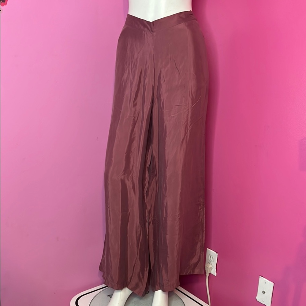 ATHLETA Calm Cool Pant Tawny Rose Pink Satin Wide Leg Elastic Waist sz large